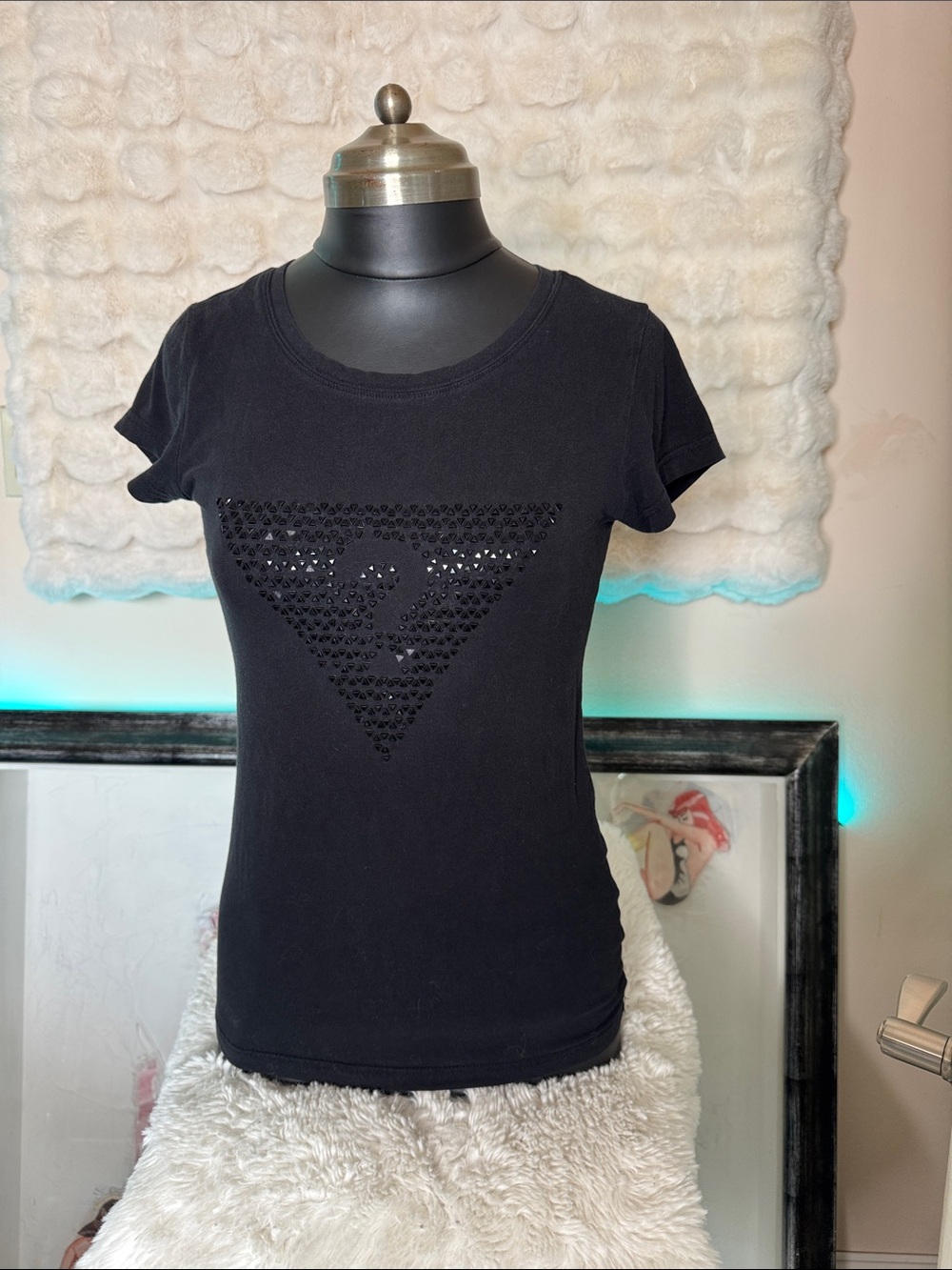 Guess Black Short Sleeve Tee with Studded Triangle